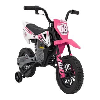 MotoCross 12v niños, ruedas goma, asiento cuero, 2-6 años, gas en el puño, rosa-PINK - INDA365-RA-JT5006.SEC